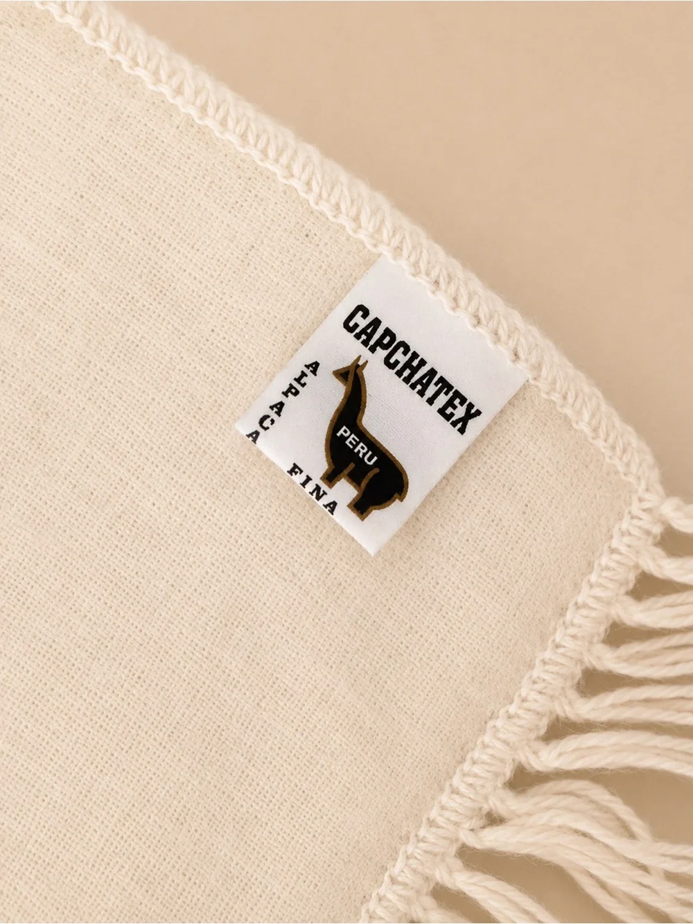 Capchatex Peru 100% Alpaca Ivory Fringe Scarf Made in Peru Soft Luxury Wrap